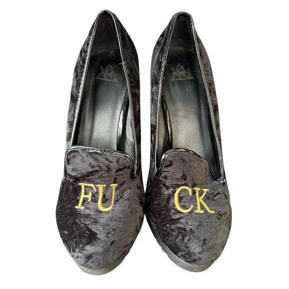 YRU Shoes - YRU Posch F U C K Black Loafer High Heels Women’s Sz 8